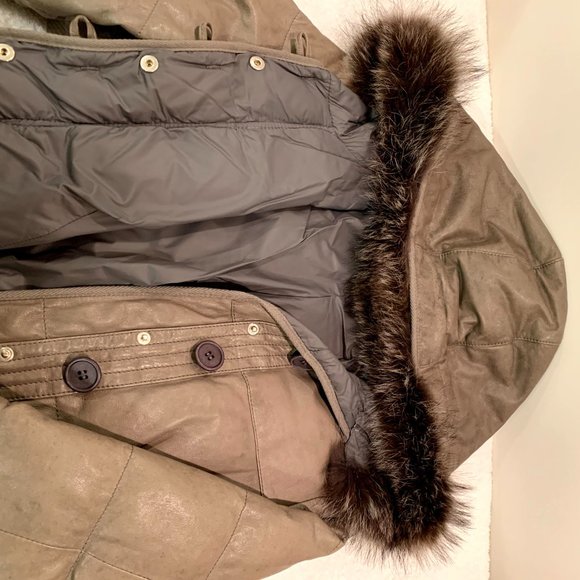 Leather hooded jacket lined w/ fur - Picture 2 of 4